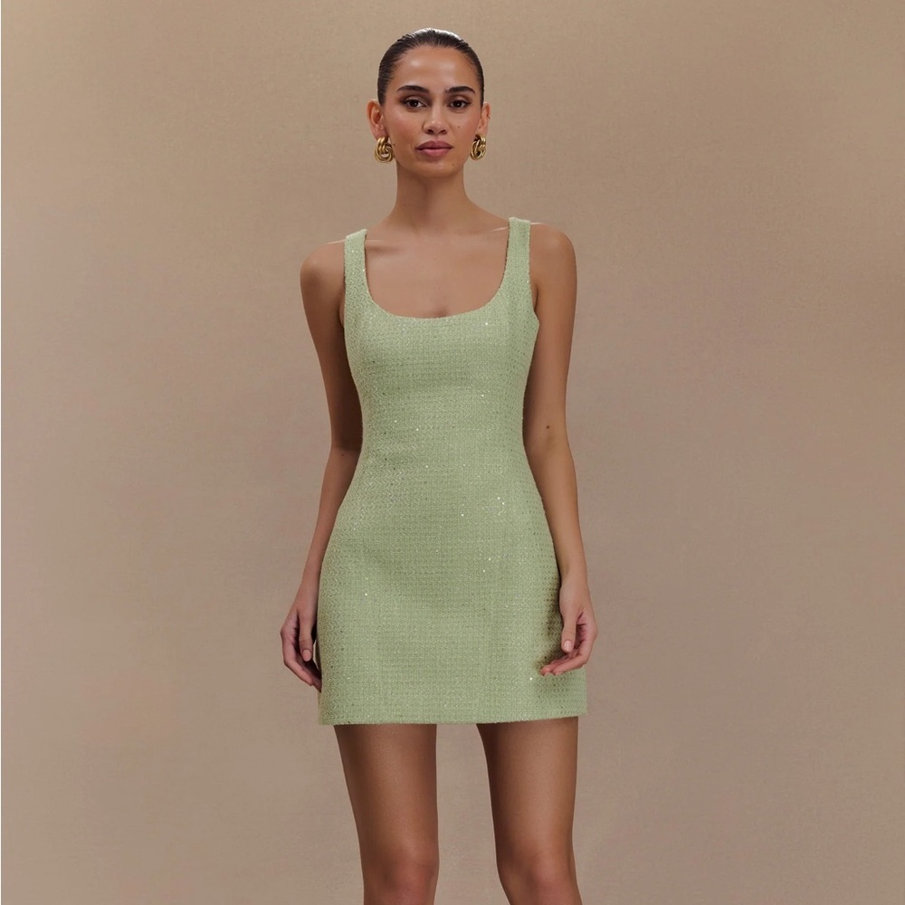 Meshki Light Green Scoop Neck Mini Dress